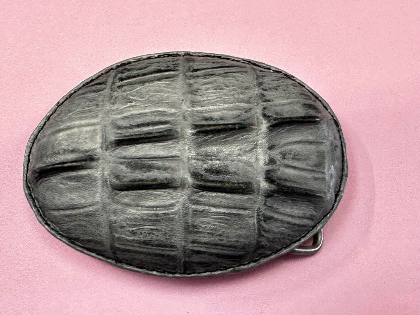 Black Crocodile Tail Skin Design Large Artisan Leather Belt Buckle