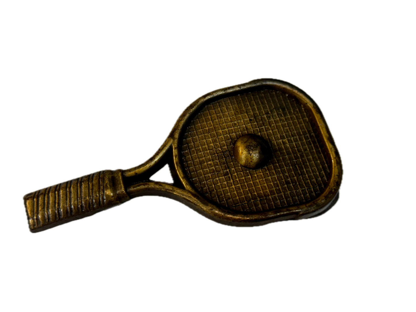 Tennis Racquet & Ball Figural Cutout Sports Game Brass Tone Vintage Belt Buckle