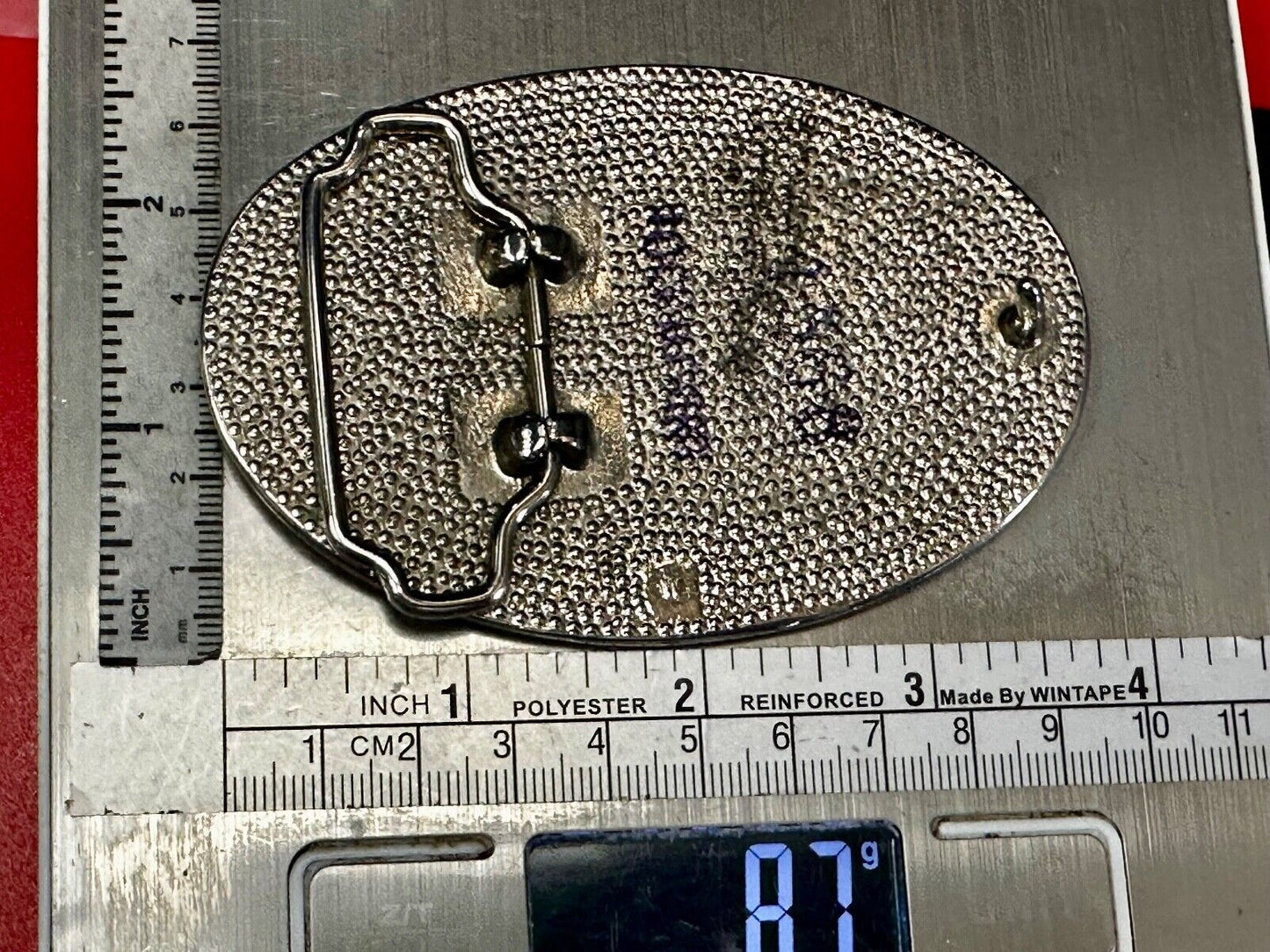 Vintage etched Figure 8 pattern on two tone Black & Silver Belt Buckle