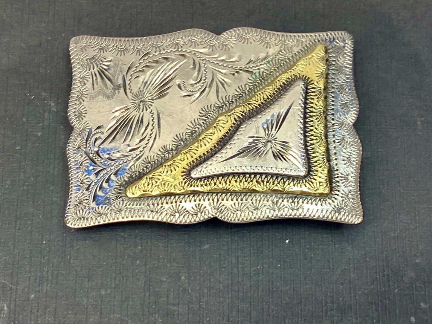 Beautiful Hand Made Western Flower Swirl ornate mixed metal Eastern belt buckle