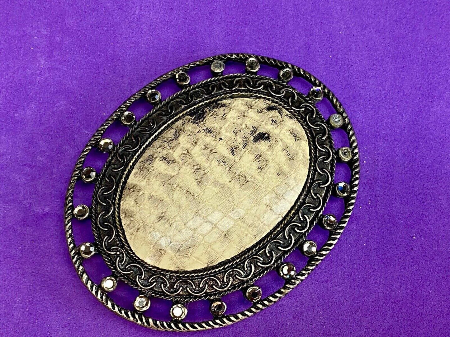 USA made rattle snake skin in rhinestone surround belt buckle