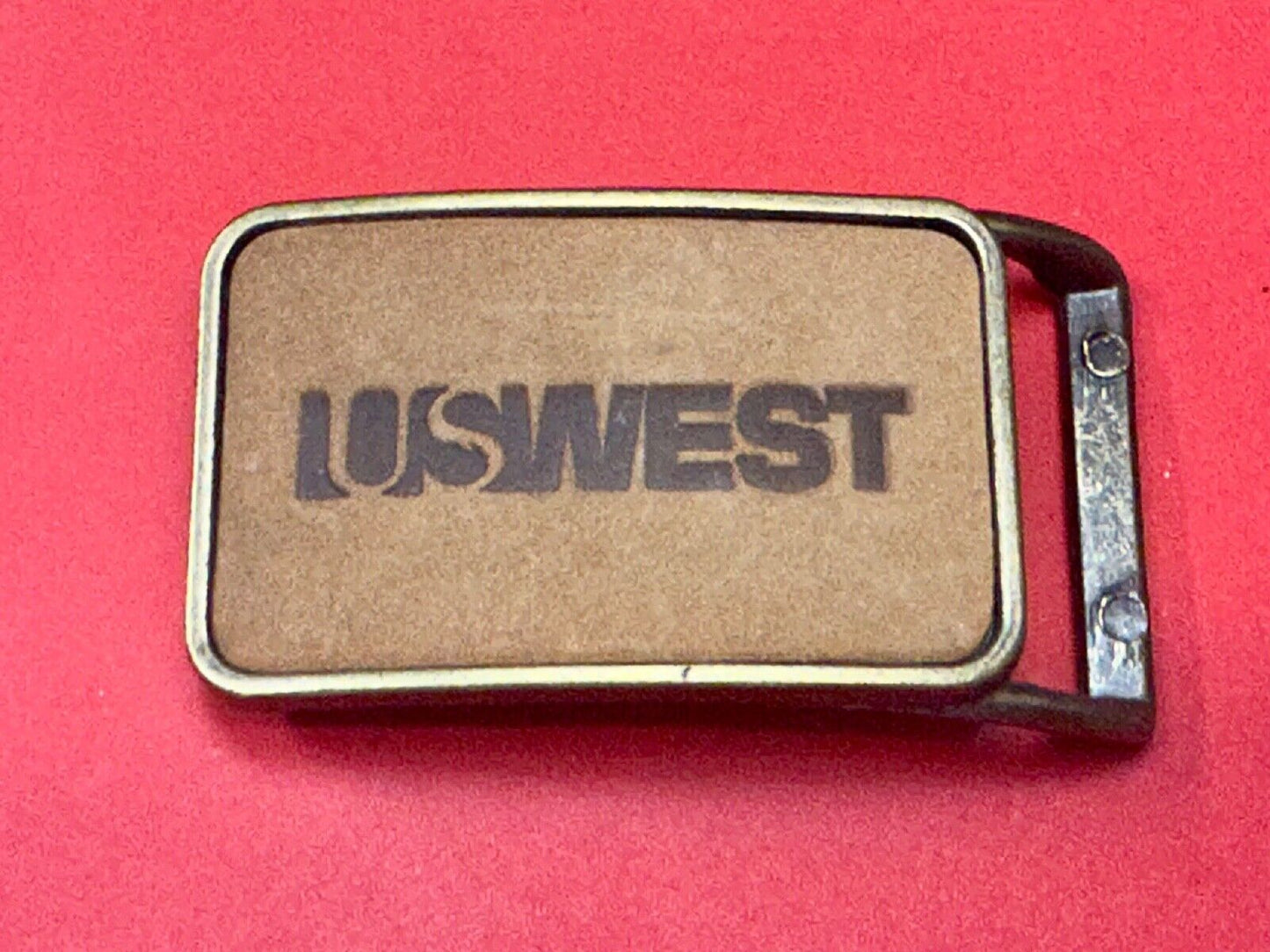US WEST Telephone Service Company Promo Vintage Leather & Brass Tone Belt Buckle