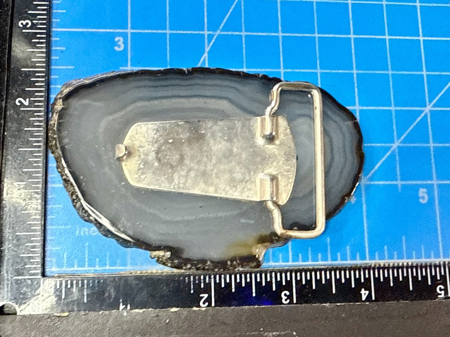 Beautiful Agate Slice Slab Natural Stone Gray Blue Hippy Boho Vibe Belt Buckle