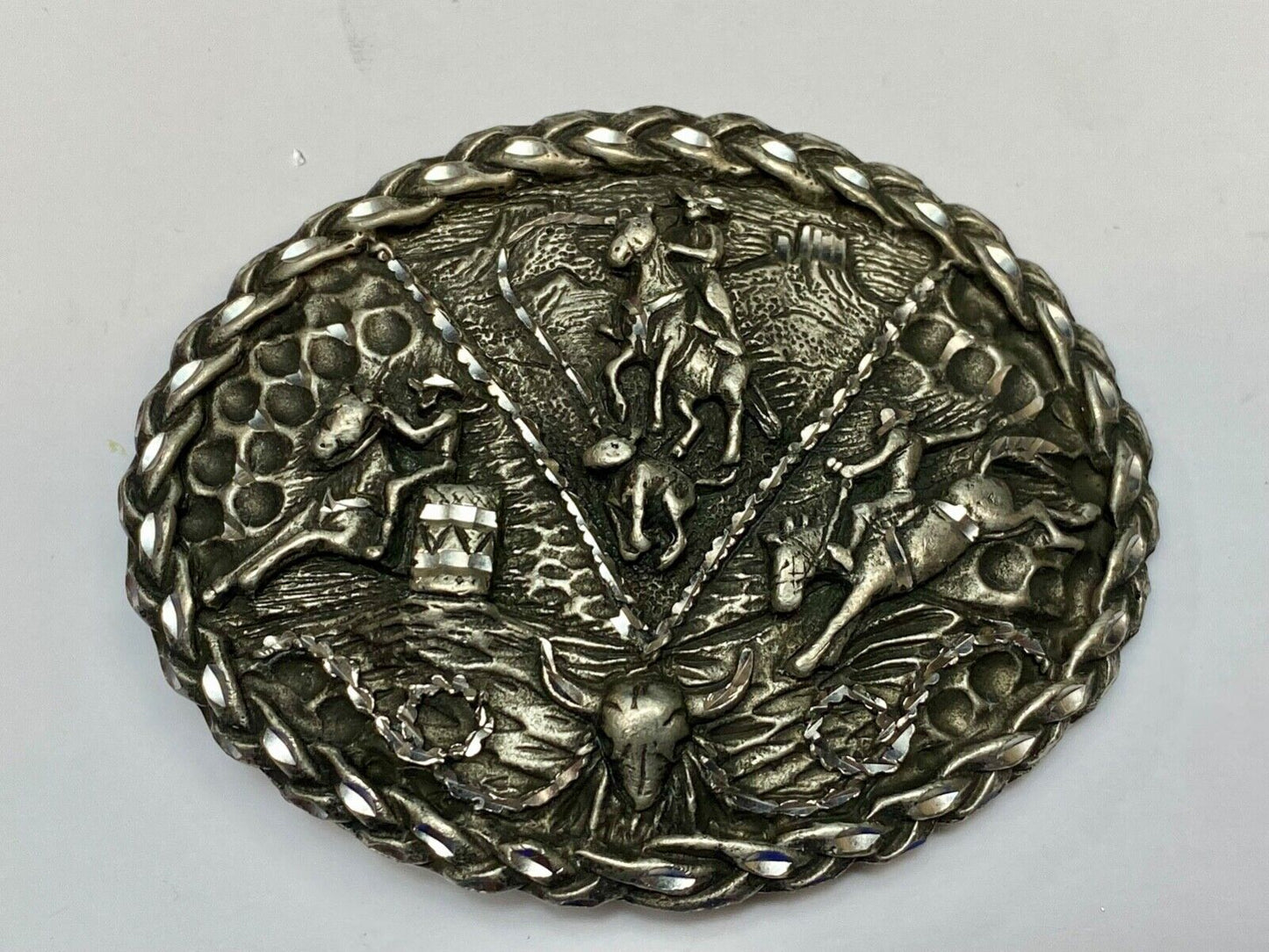 Barrel Racing, Saddle Bronc Rider, everything cowboy Vtg. EGE 1992 belt buckle