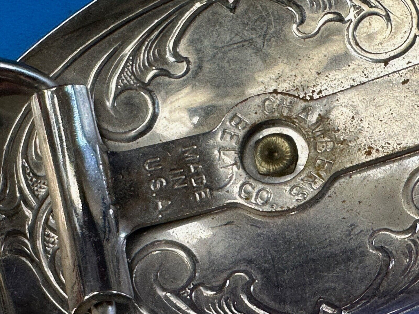 vintage Chambers Horse Saddle - Cowboys Cowgirls two tone belt buckle