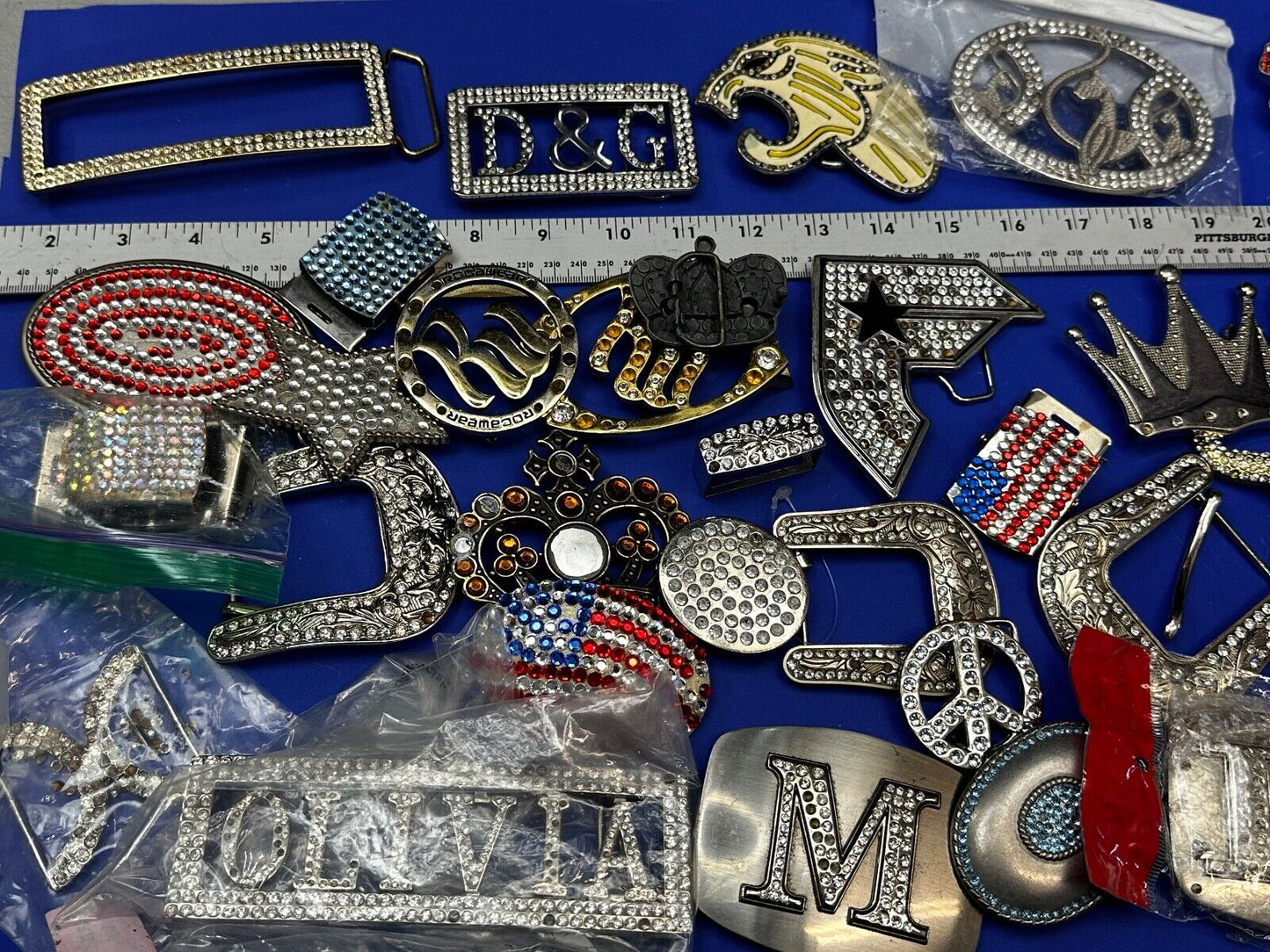34 Bulk Lot Junk Drawer Grab Bag to REPAIR Belt Buckle - Missing Rhinestone's