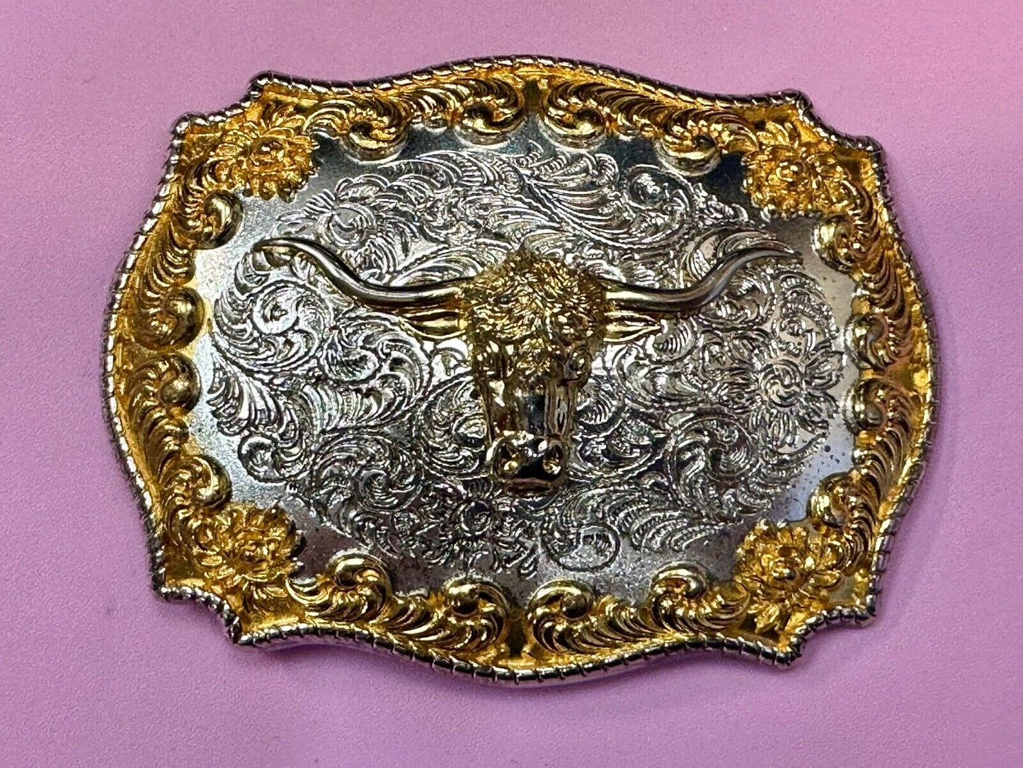 Texas longhorn - Two tone highly Detailed Western Belt Buckle by Jeans Friend