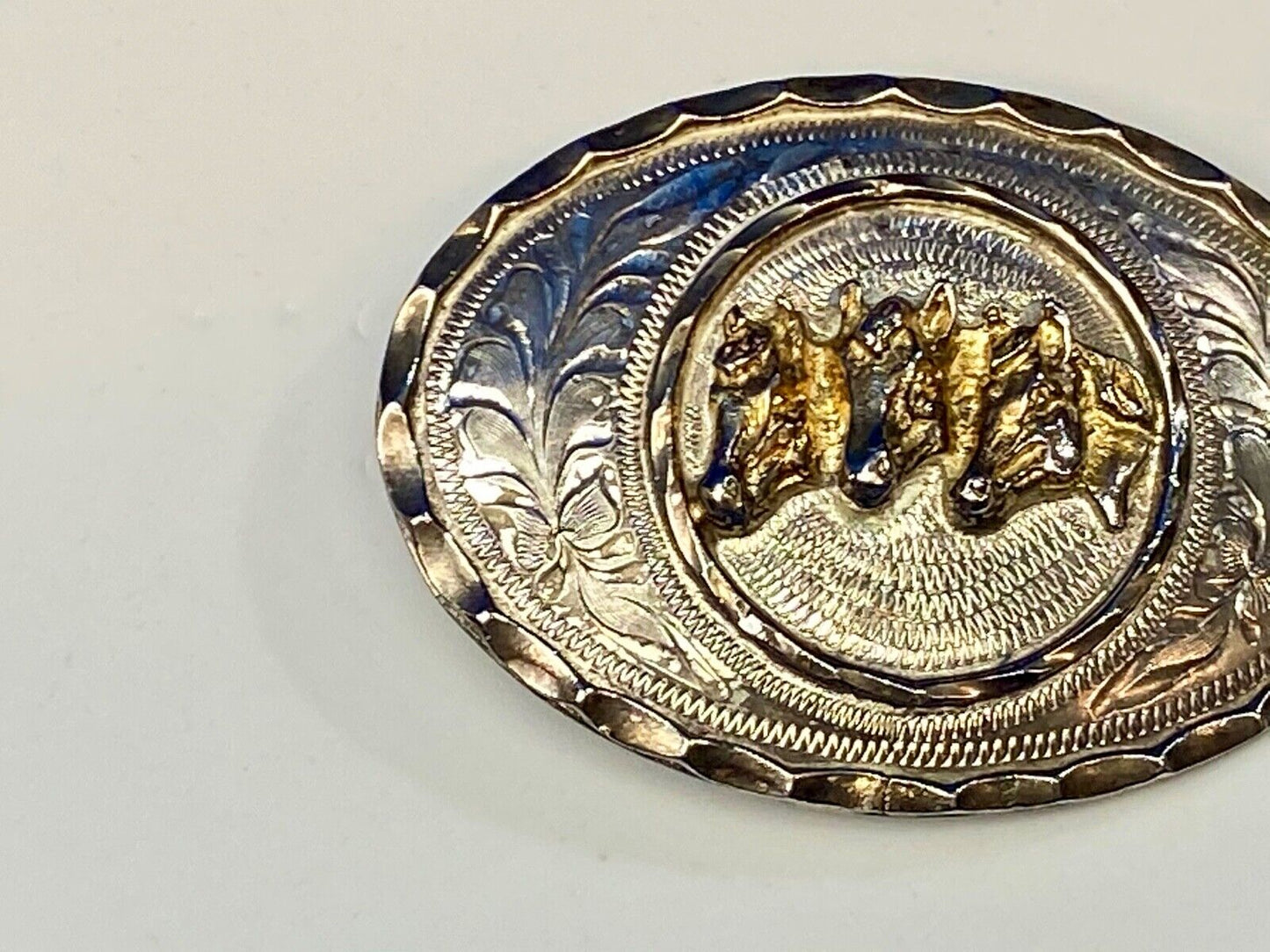 Three Horse Heads - Vintage Silver belt buckle. See makers mark!