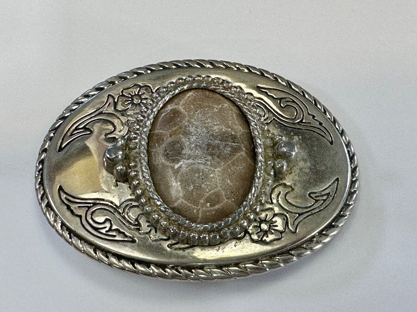 Vintage cabochon cab stone centerpiece on western silver tone belt buckle