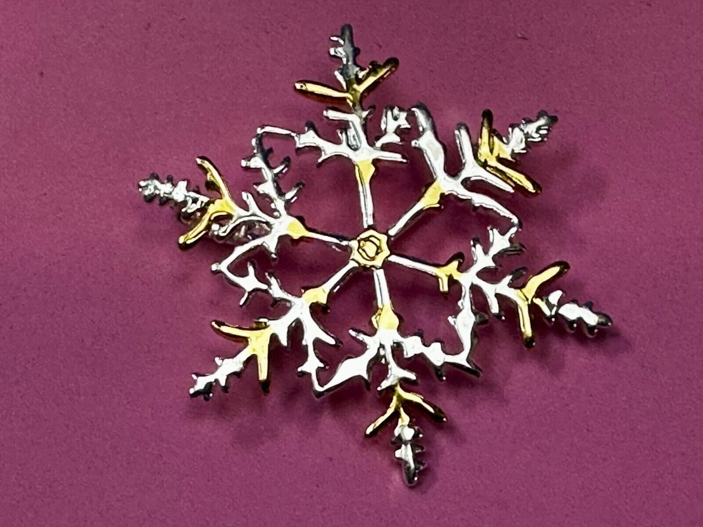 Beautiful Snowflake Cutout Silver Gold Tone Brooch Pin Signed by Best