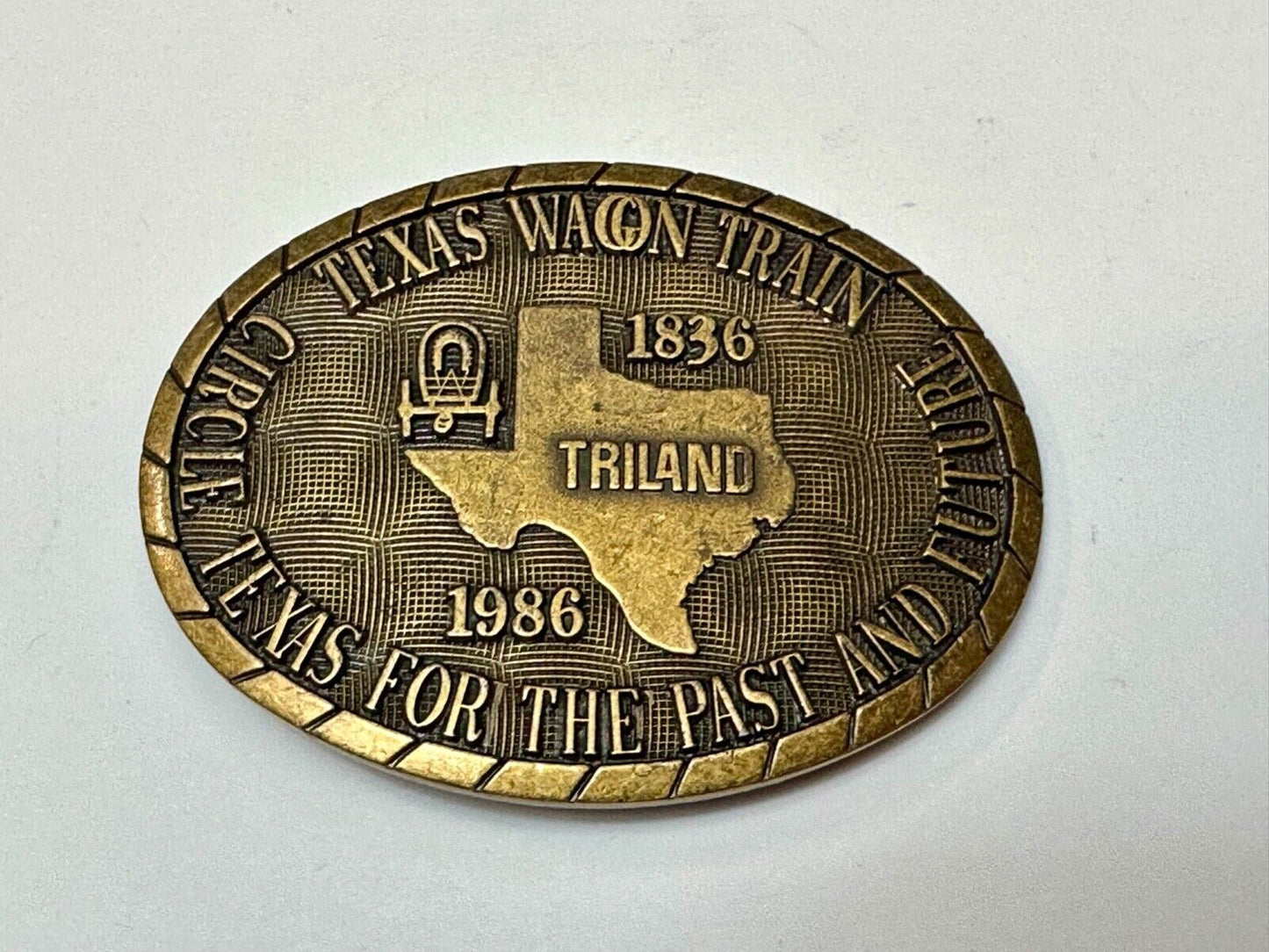 1986 Texas wagon train TRILAND Circle Tx for past & Future Balfour belt buckle