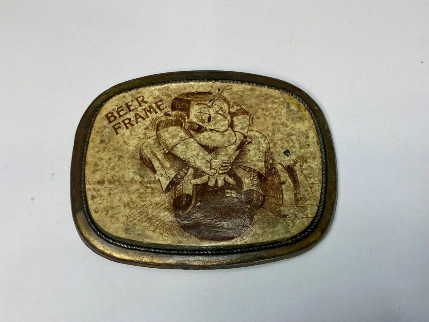 Beer Frame Bowling Novelty Cartoon Drawing Vintage Belt Buckle