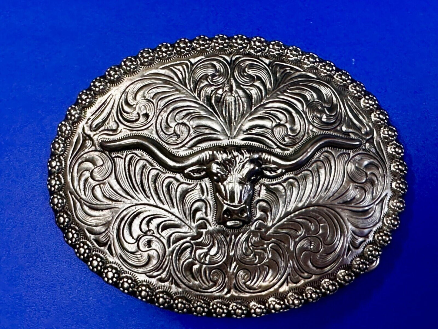 Texas Longhorn Steer Bull Cow Silver Tone Western Rodeo Cowboys Belt Buckle