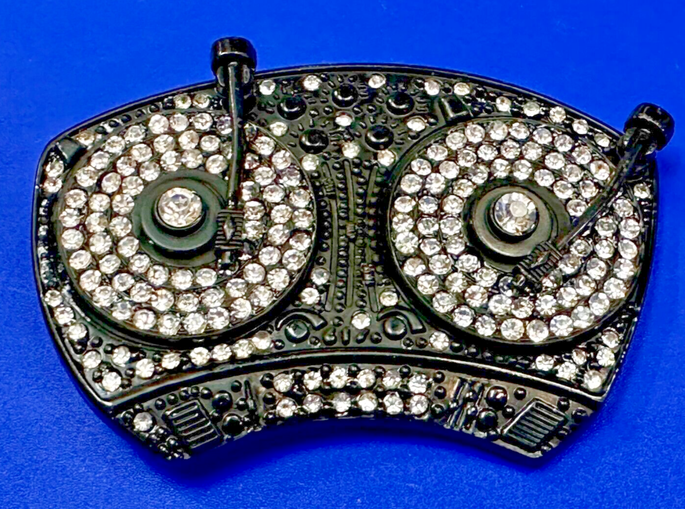 Spinner DJ Turntables Record Player Rhinestone Accented Turning Belt Buckle