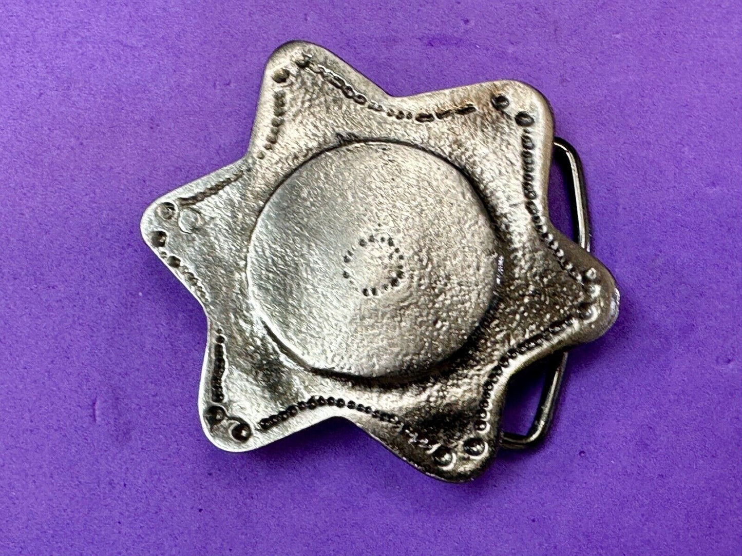 Abstract STAR Cutout 2.5" wide silver tone sheriff badge shaped belt buckle