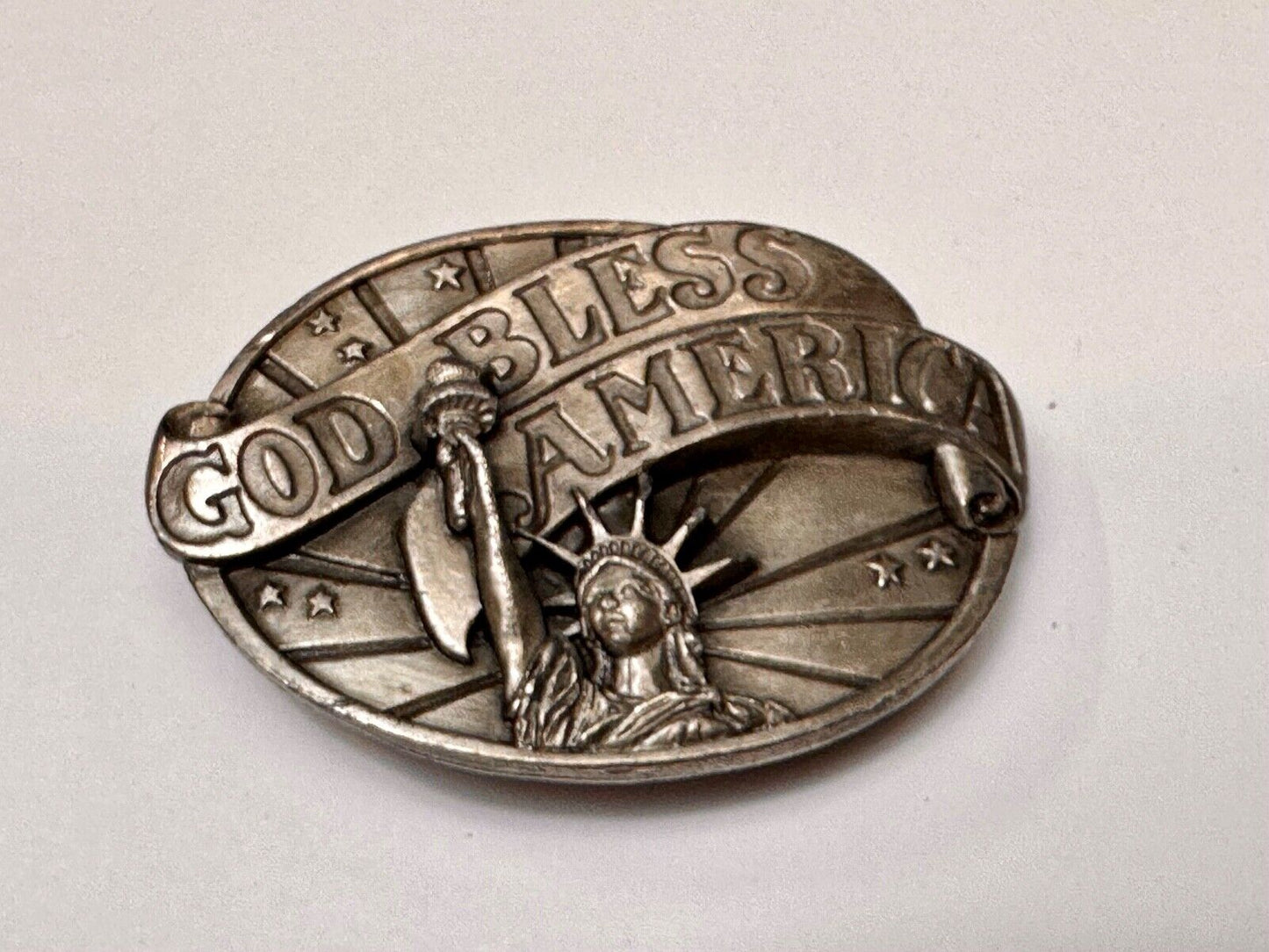 Vintage 1986 god bless America statue of lady liberty American Pride belt buckle