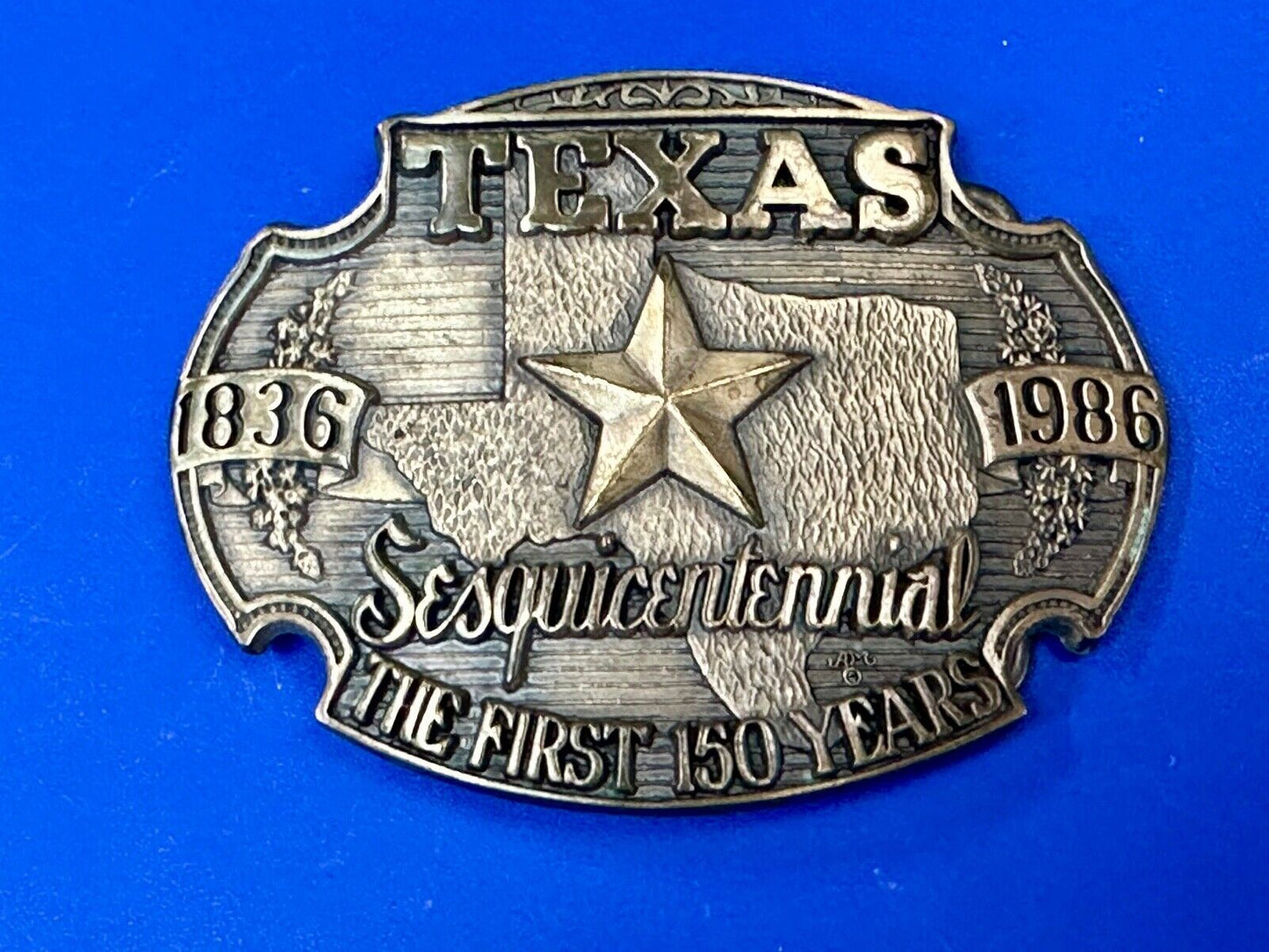 Texas Sesquicentennial 1836-1986 Solid Brass 1st Edition ADM Belt Buckle