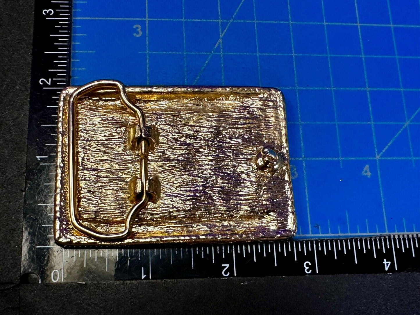 Vintage Artisan Handcrafted Cut & Polished Stone Slab In Gold Tone Belt Buckle