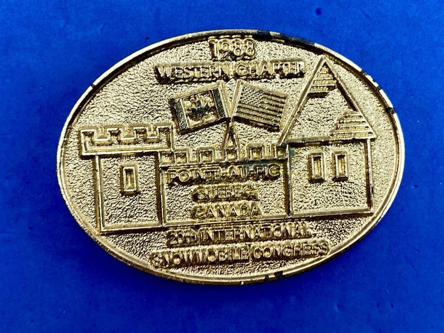 Vintage 1988 Western Chapter Pointe-au-Pic Quebec Canada belt buckle RARE! #61