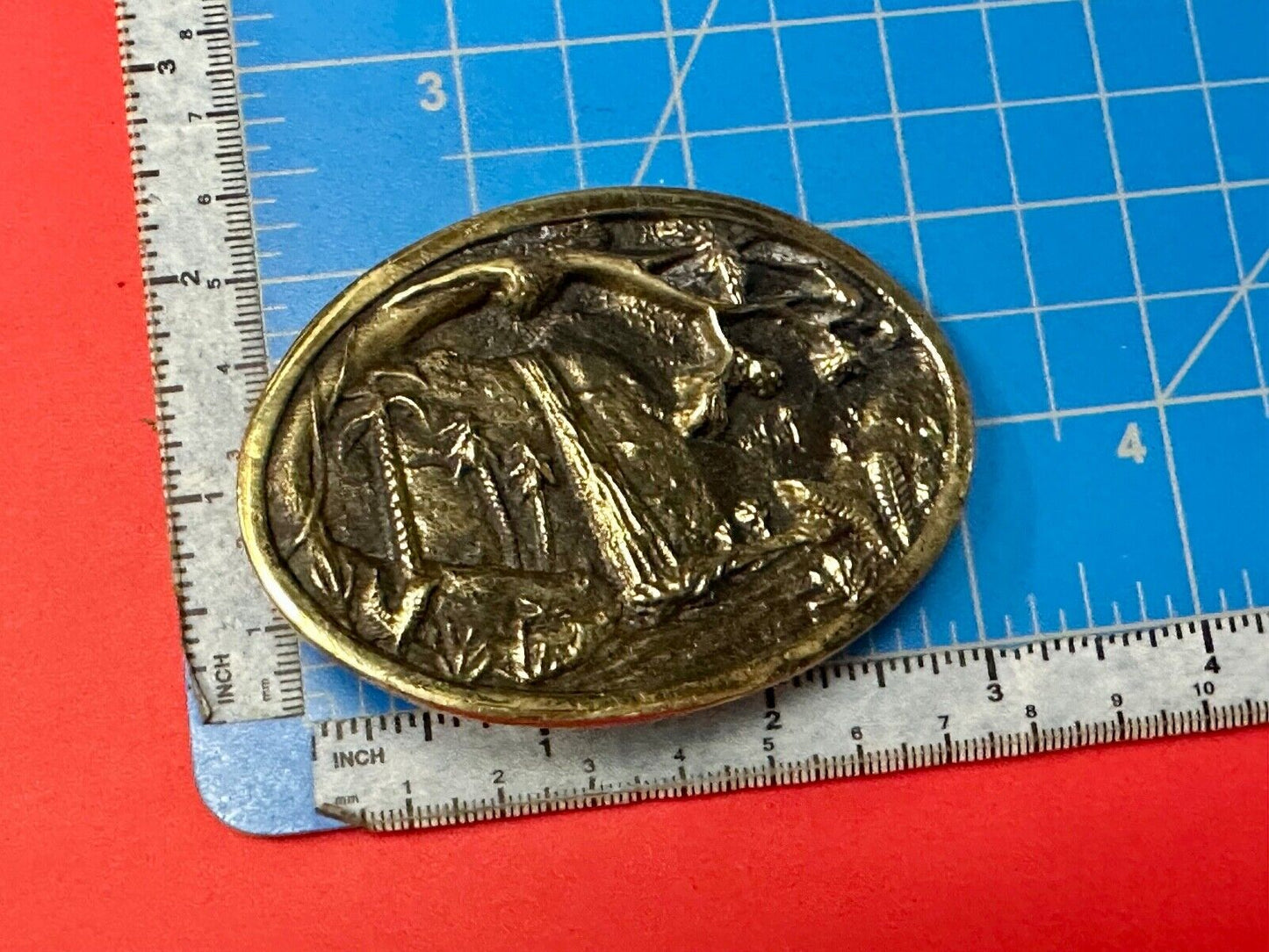 Beautiful water fall nature scene on Vintage BTS solid brass belt buckle