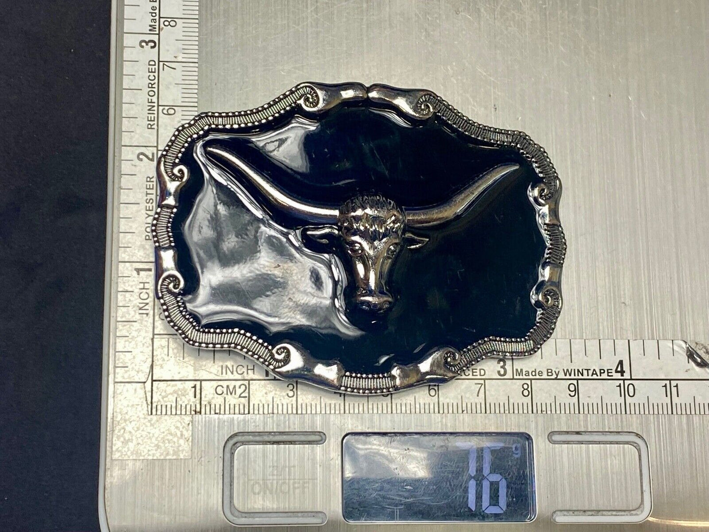 Black And Silver Color Texas Longhorn Western Framed Belt Buckle