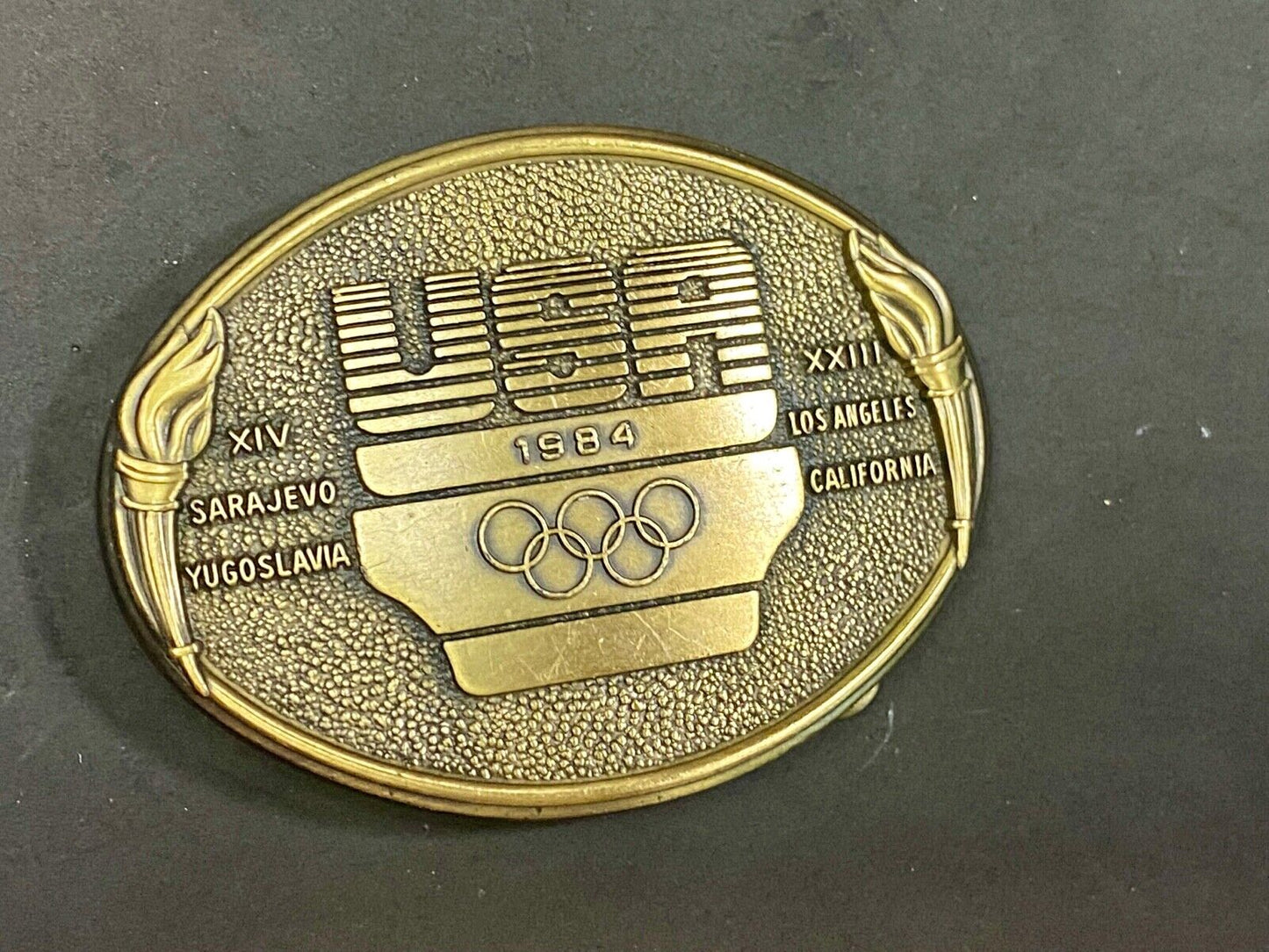 1984 Usa Olympics United States Olympic Committee Torch Logo La Ca Belt Buckle