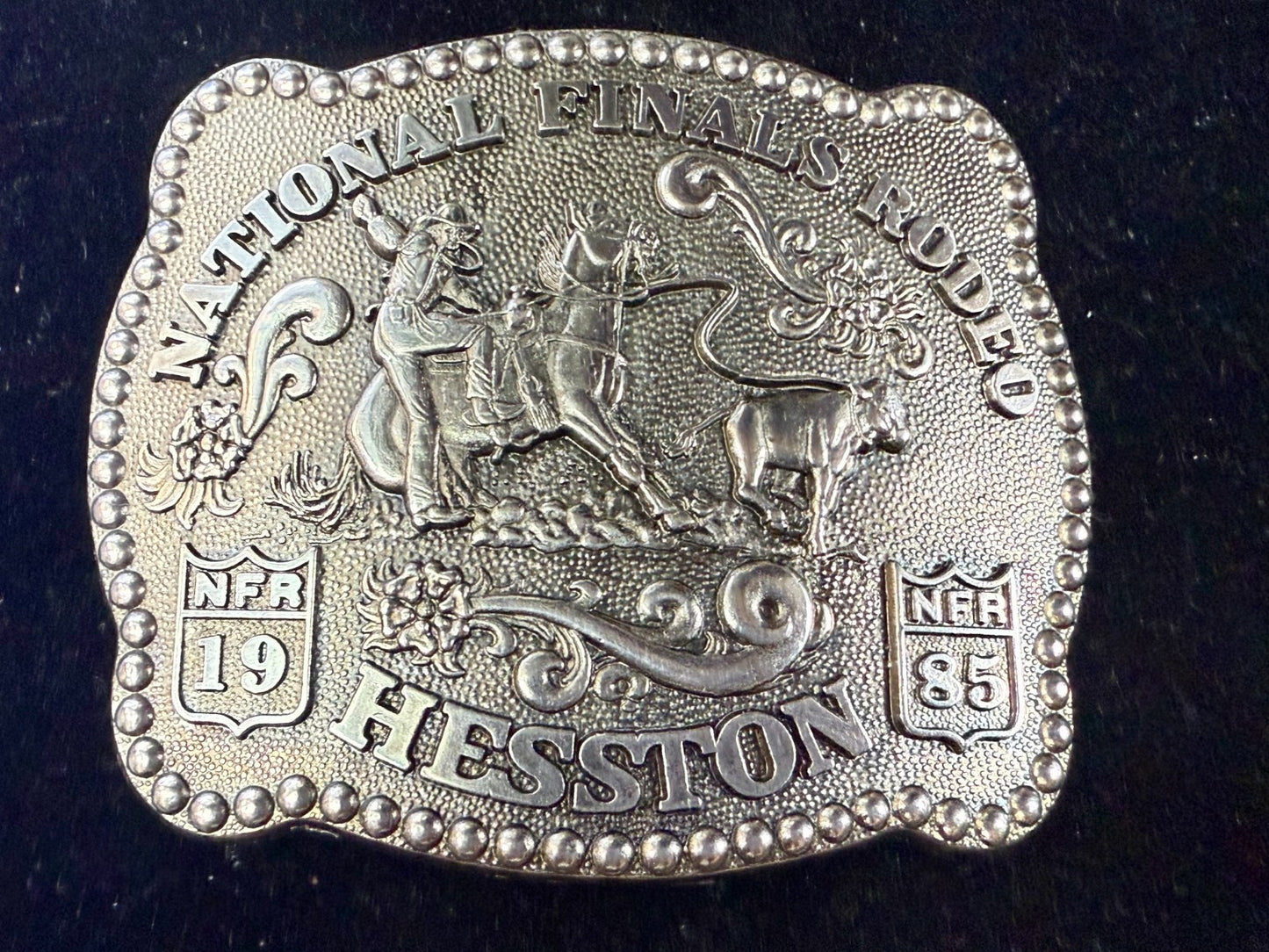 1985 Hesston NFR National Finals Rodeo Calf Roping Vintage Belt Buckle