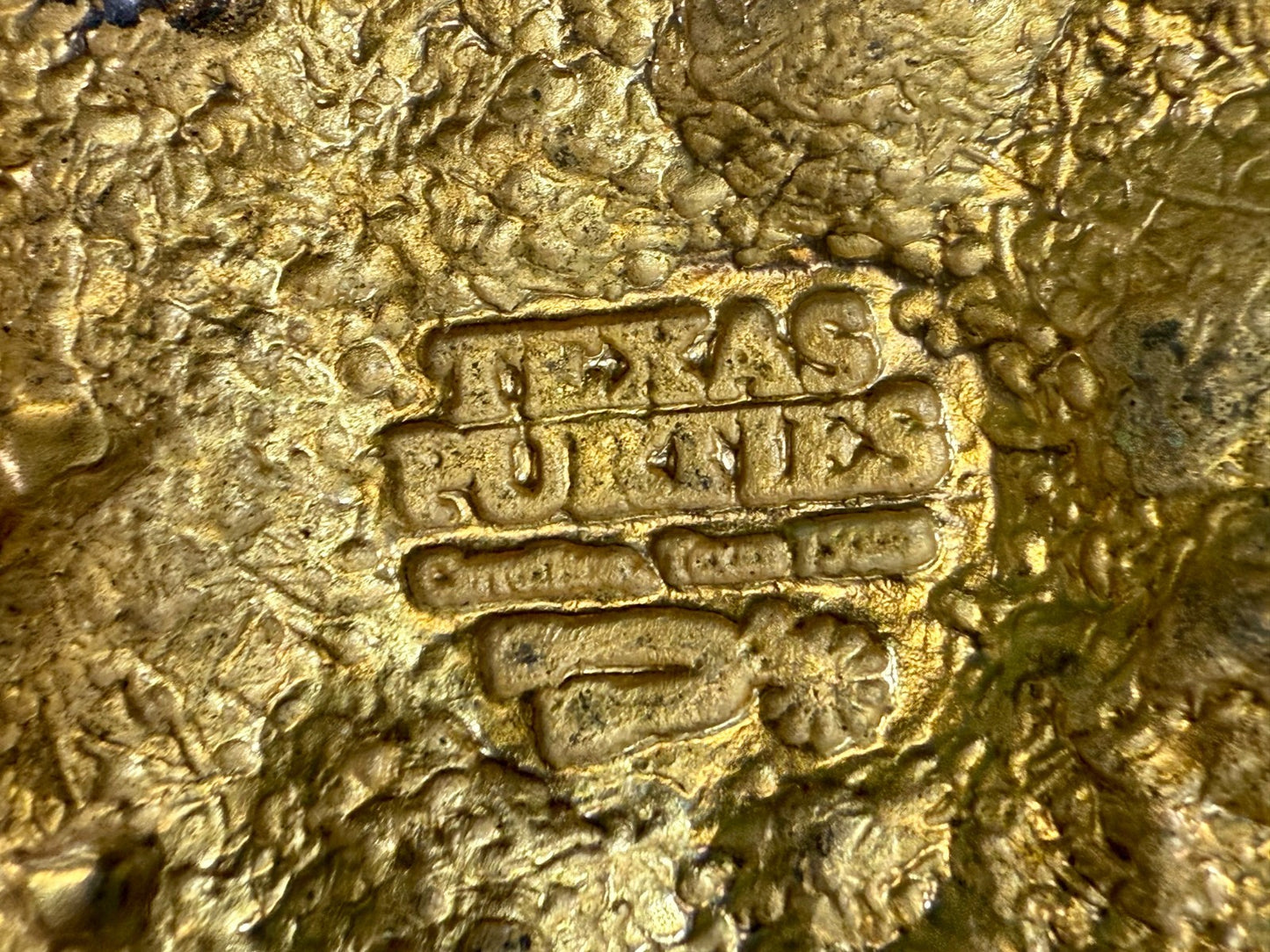 Texas Purities Nugget Textured Metal Gold Color Oval Belt Buckle