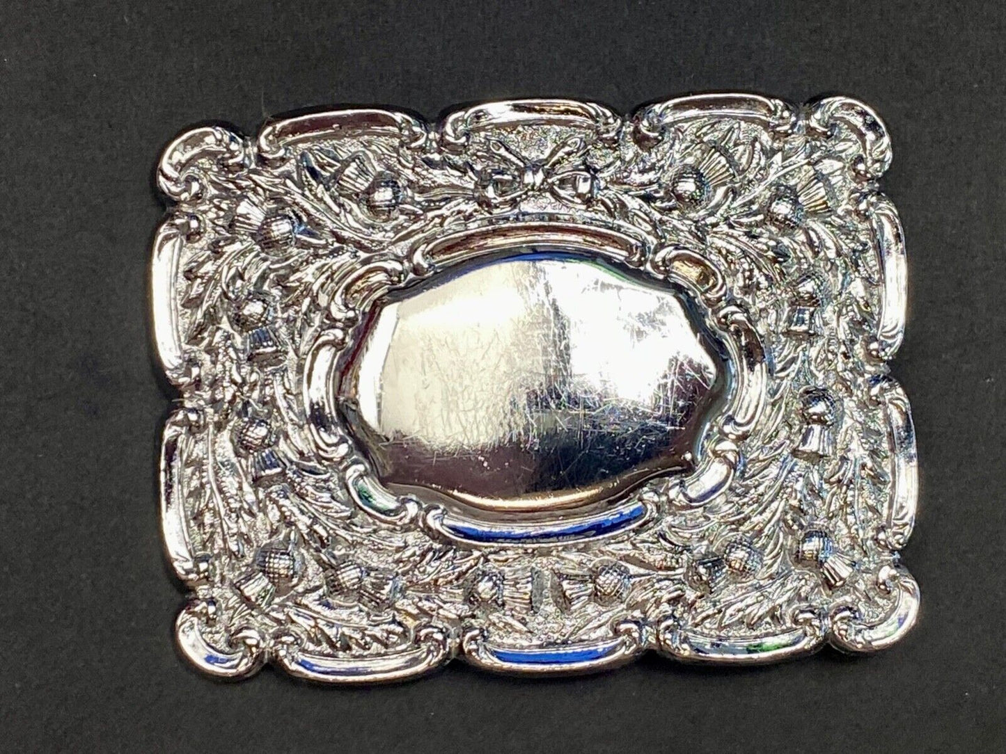 Beautiful ornate silver? Flower Swirl Made in GB Great Britain belt buckle