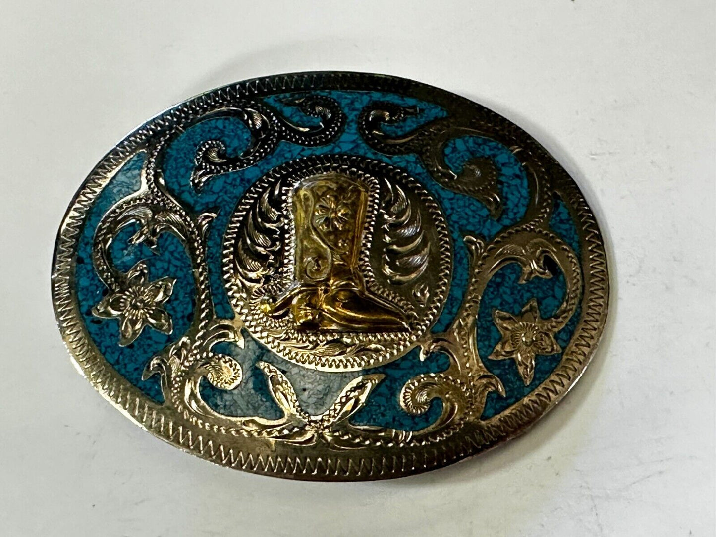 Beautiful Swirl Flower Cowboy Cowgirl Boots Western Ornate Vintage Belt Buckle