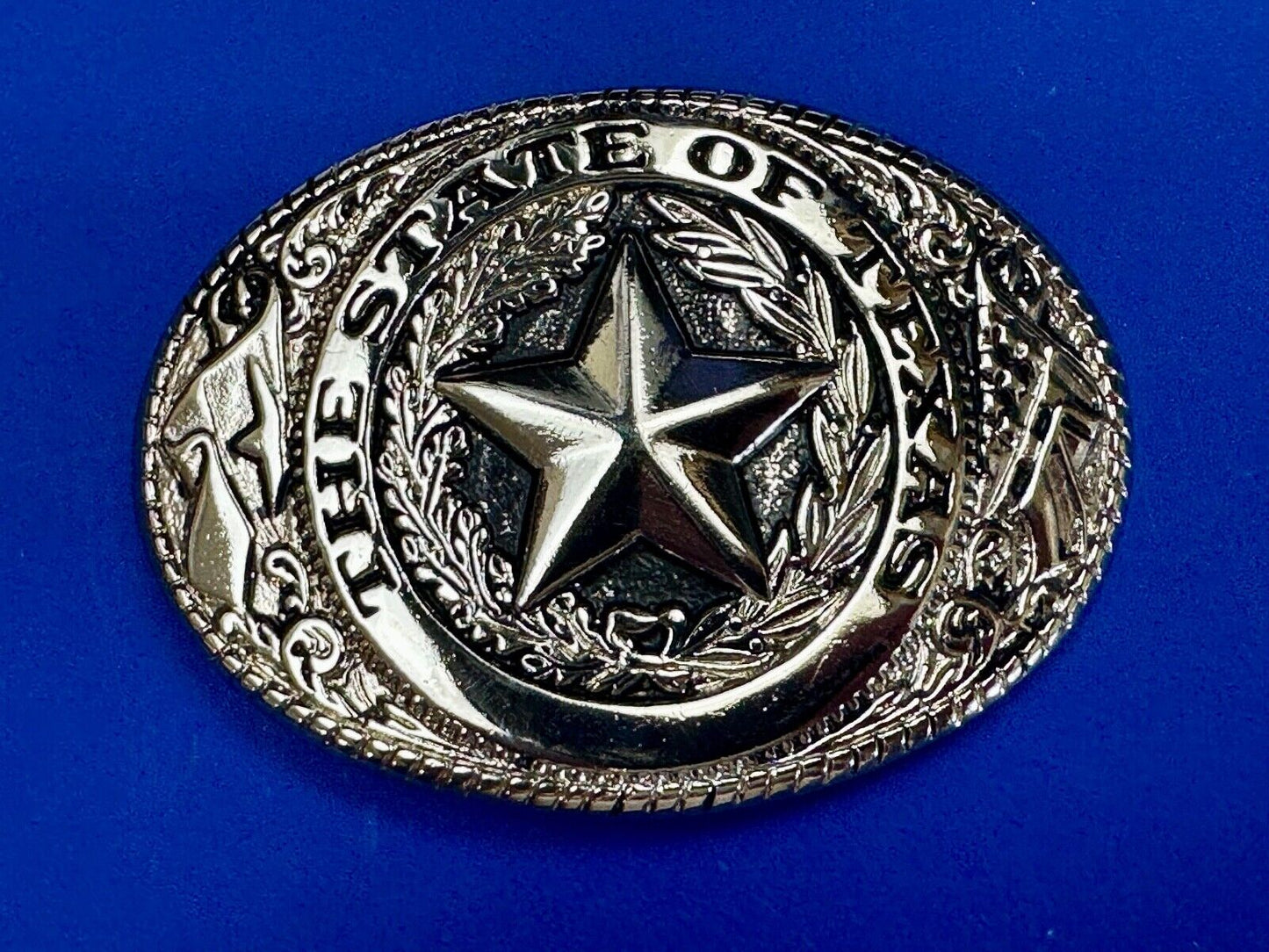 The Great State of Texas - Lone Star Flags seal light gold color belt buckle