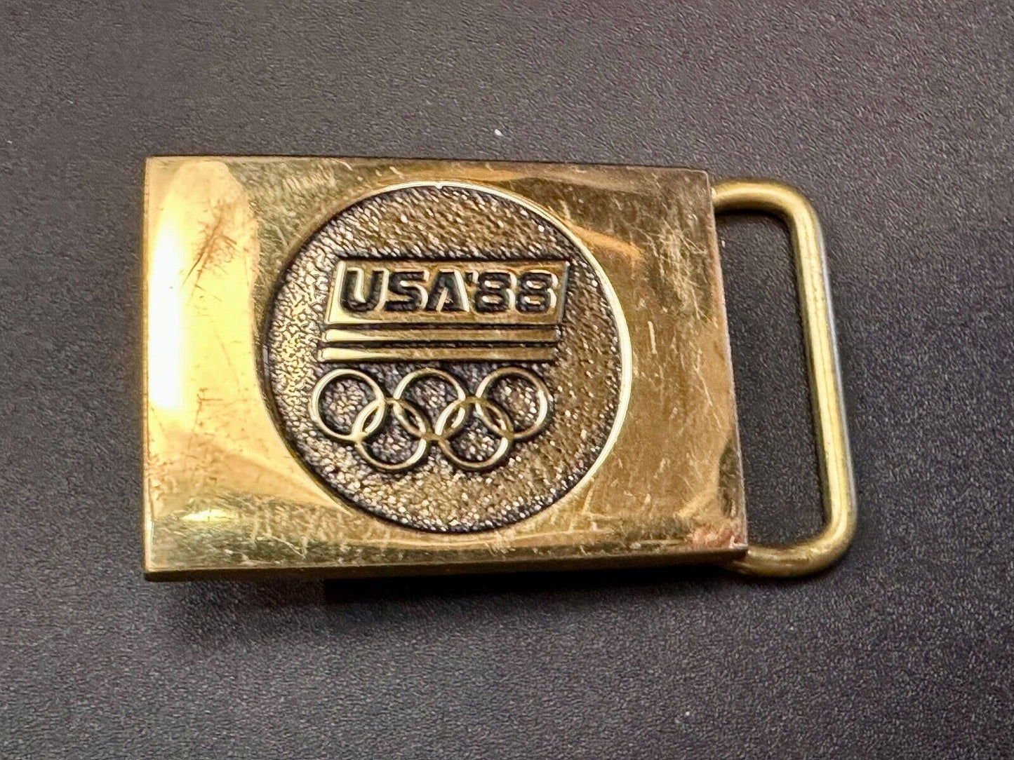 1988 US Olympics 100% Solid Brass Belt Buckle, Olympic Rings Logo & USA '88