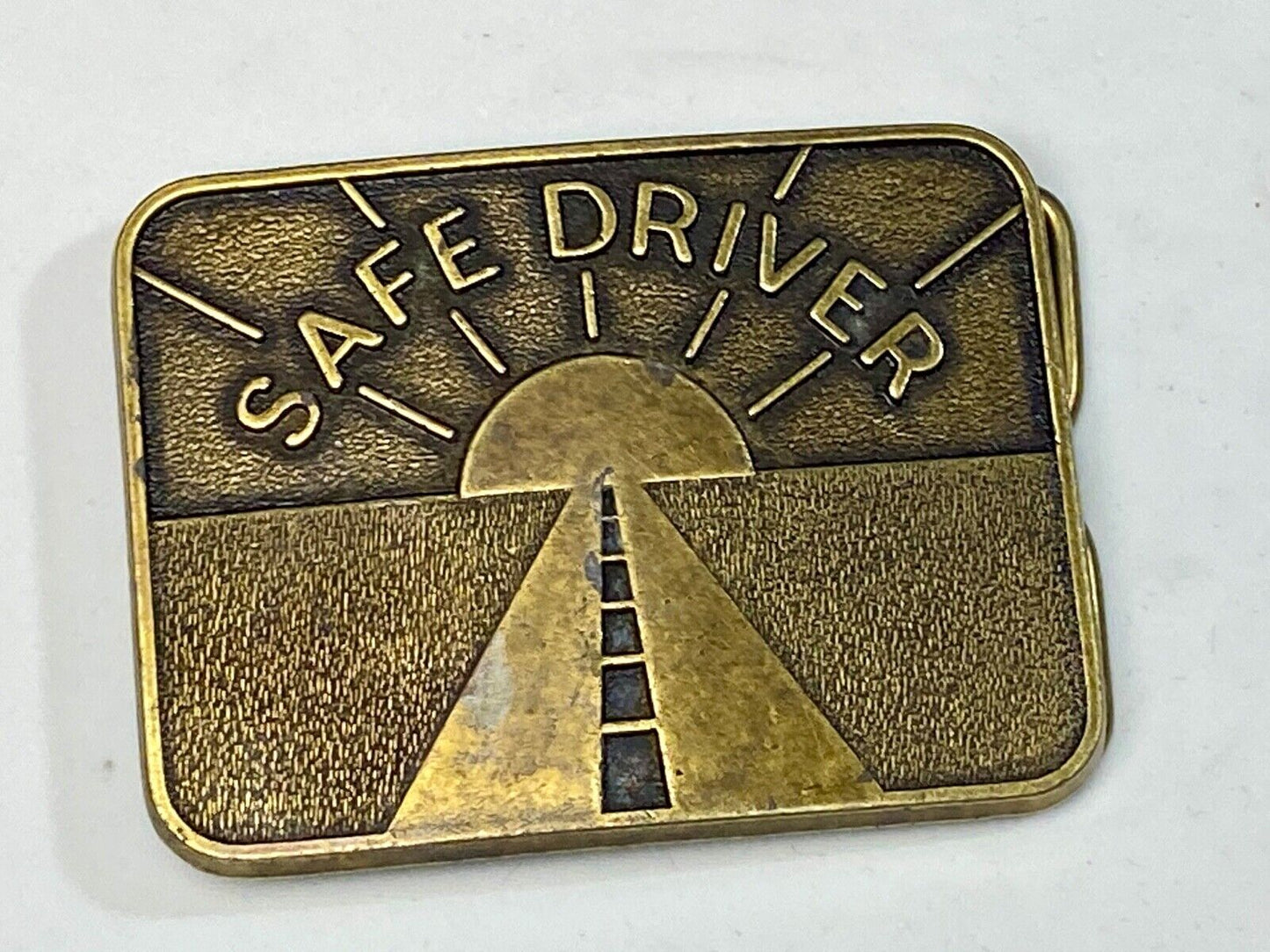 Vintage 1985 Safe Driver semi truck award belt buckle by JJ Keller & Associates