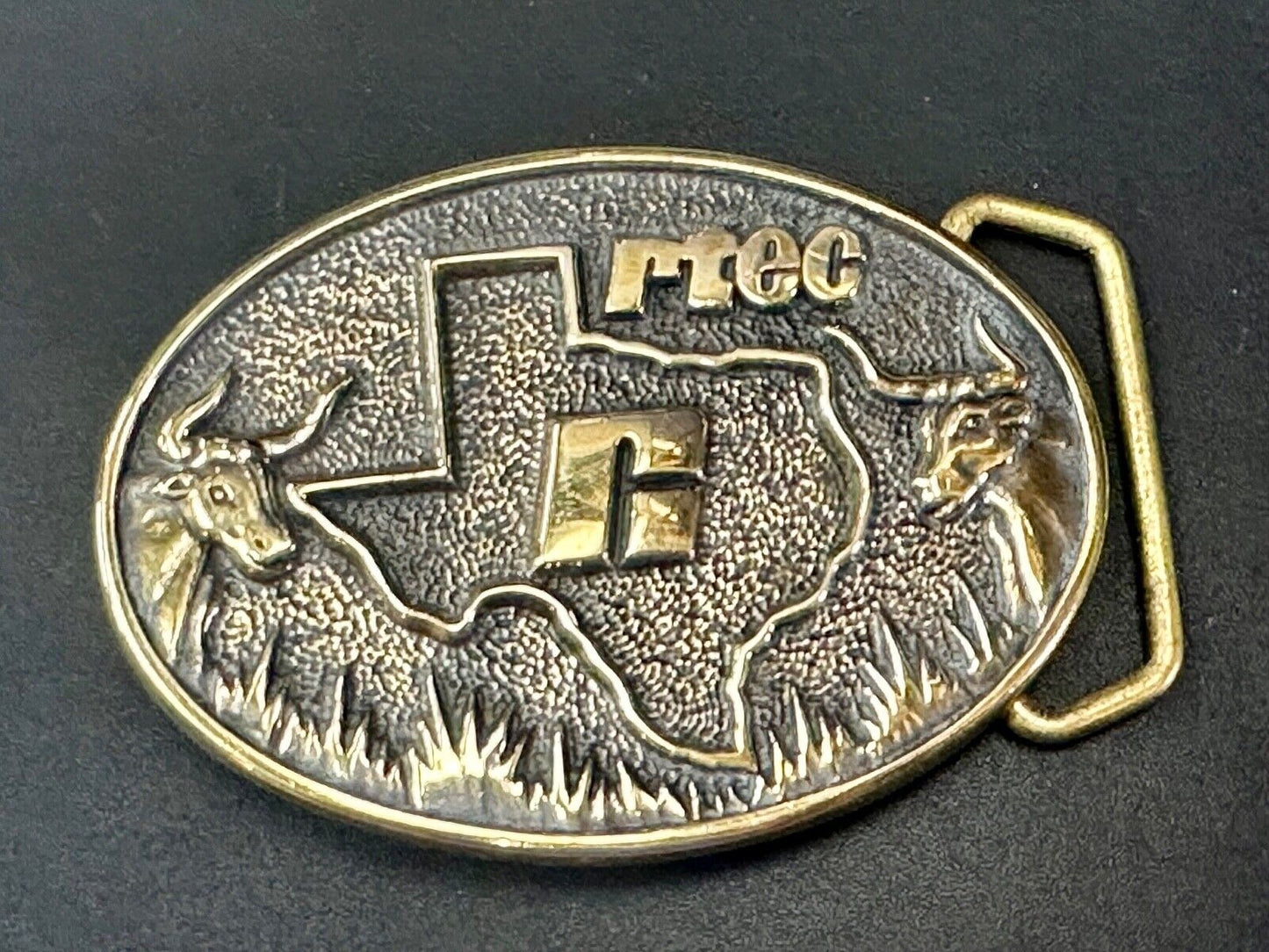 Texas RTEC Cattle Longhorn Cow Brass BTS Cowboy Western vintage belt buckle