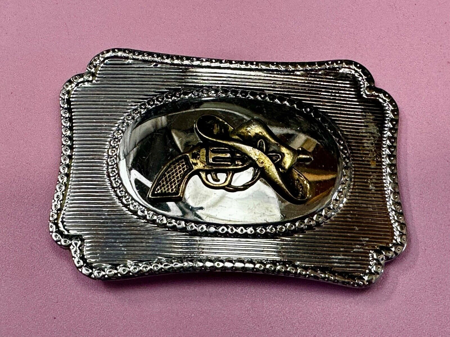 Vintage Cowboy Hat & Revolver Pistol Western Belt Buckle Cap Gun Buckle
