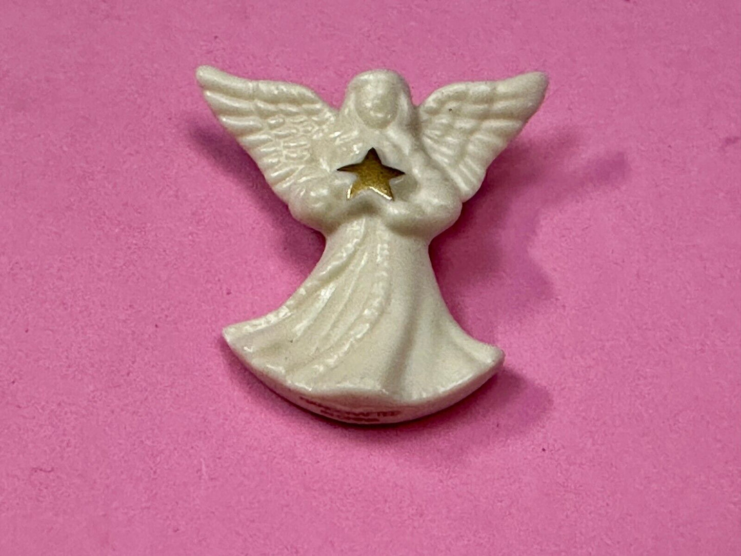 Vintage Lenox Angel w/ Gold Star White Porcelain Brooch Pin Handcrafted in China