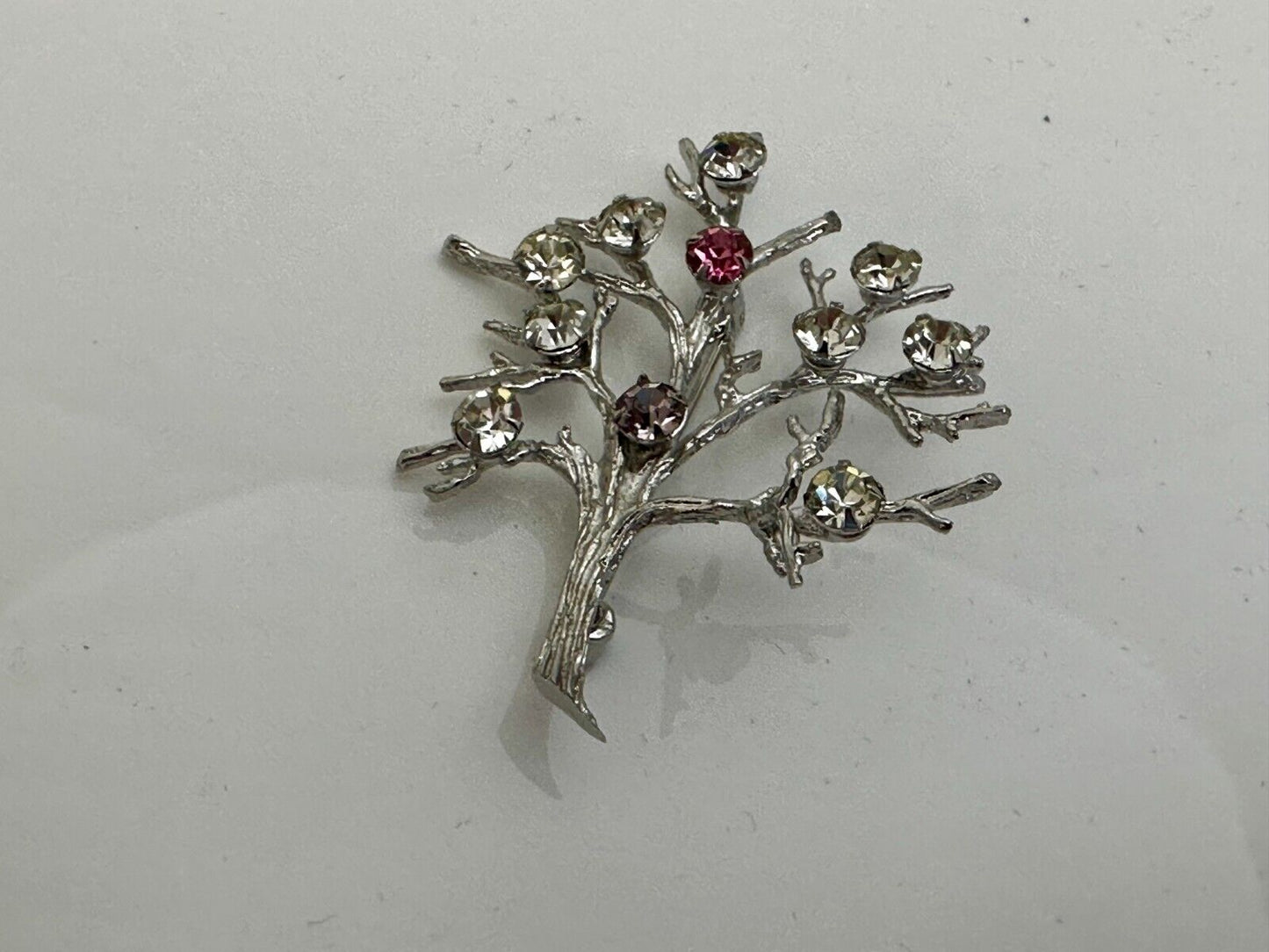 Tree Of Life Rhinestone Accented Vtg. 925 Sterling Silver Brooch - See Hallmark