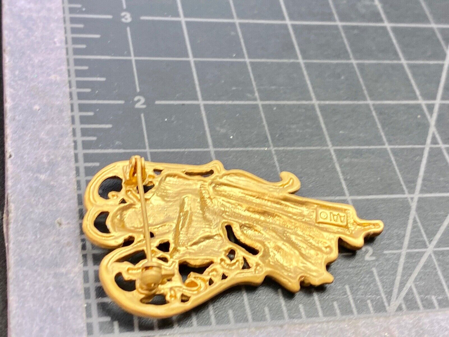 Vintage Angel Brooch Pin Gold Tone Rhinestones Signed AAI