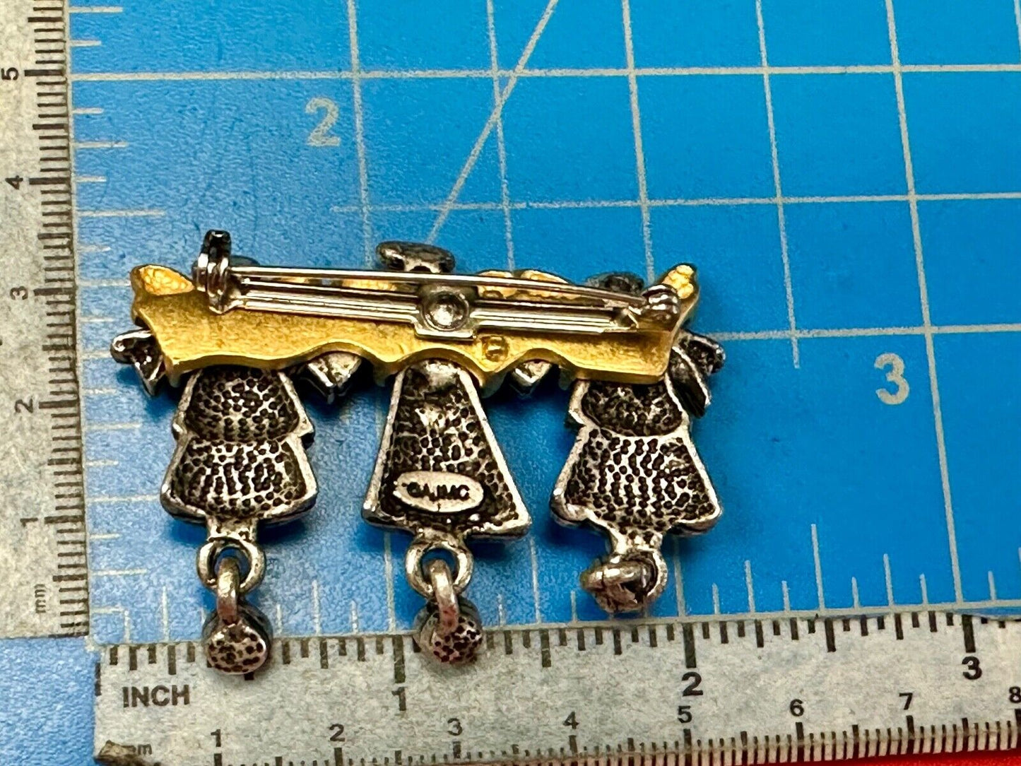 Three Angles - Live Love Laugh , Vintage Christmas Holliday Brooch by AJMC