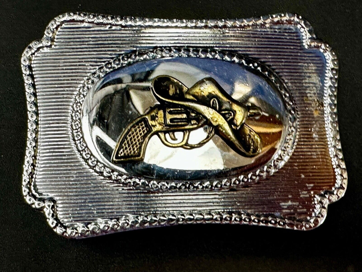Vintage Cowboy Hat & Revolver Pistol Western Belt Buckle Cap Gun Buckle