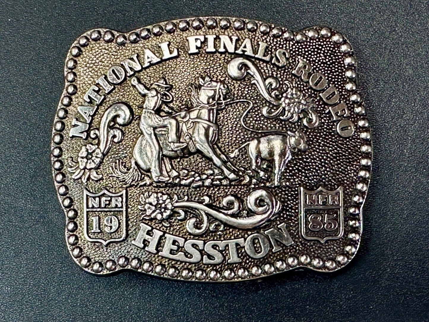 1985 NFR YOUTH SIZE `Rodeo Vintage Hesston Belt Buckle Steer Wrestling