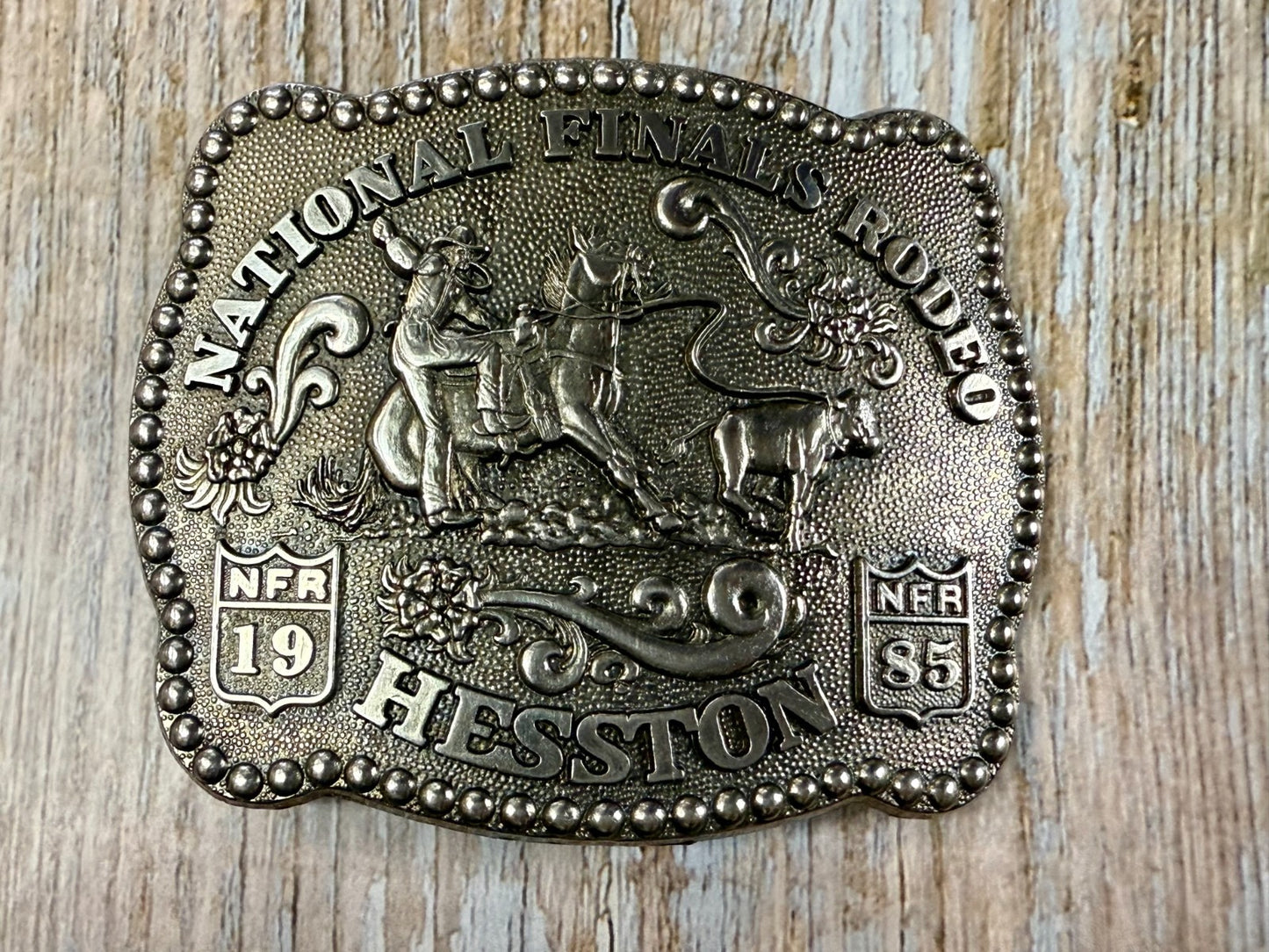1985 Hesston NFR National Finals Rodeo Calf Roping Vintage Belt Buckle