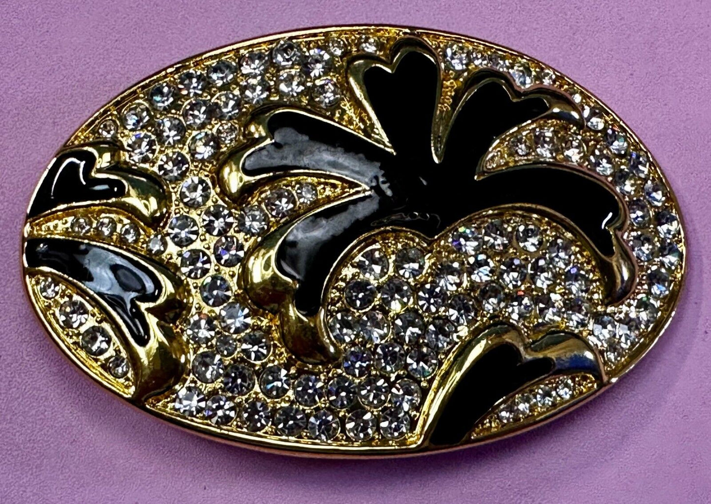 Beautiful Clear Rhinestone Covered Gold Tone Belt Buckle with Leaf Design
