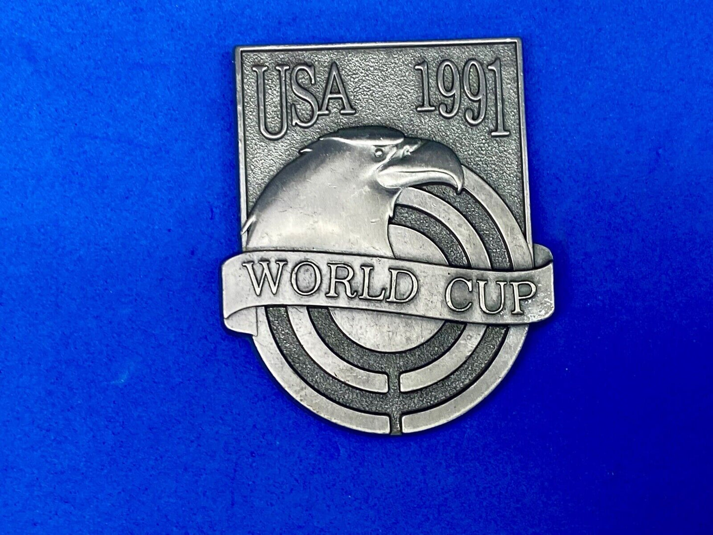 Usa 1991 World Cup Patriotic Eagle On Front, Silver/Pewter Colored Belt Buckle