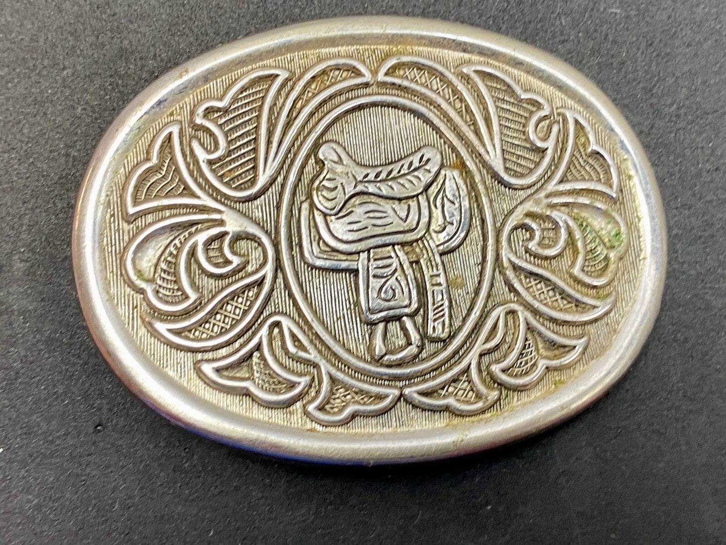Avon Vintage Silver Tone Horse Saddle Belt Buckle