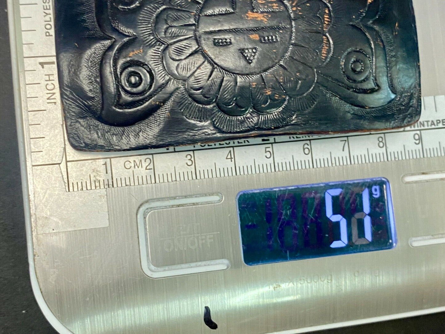 Vintage Black Leather Flower Pattern Belt Buckle