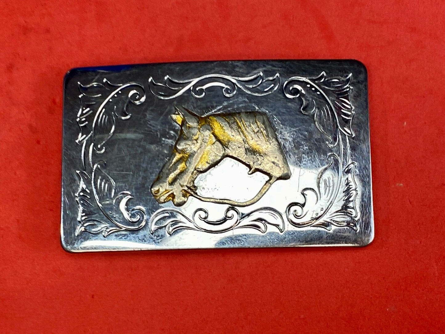 USA made western horse head bust on mixed metal belt buckle