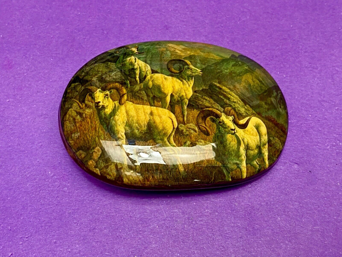 Beautiful Artisan Three Goats Painting Art Work On Wooden Belt Buckle