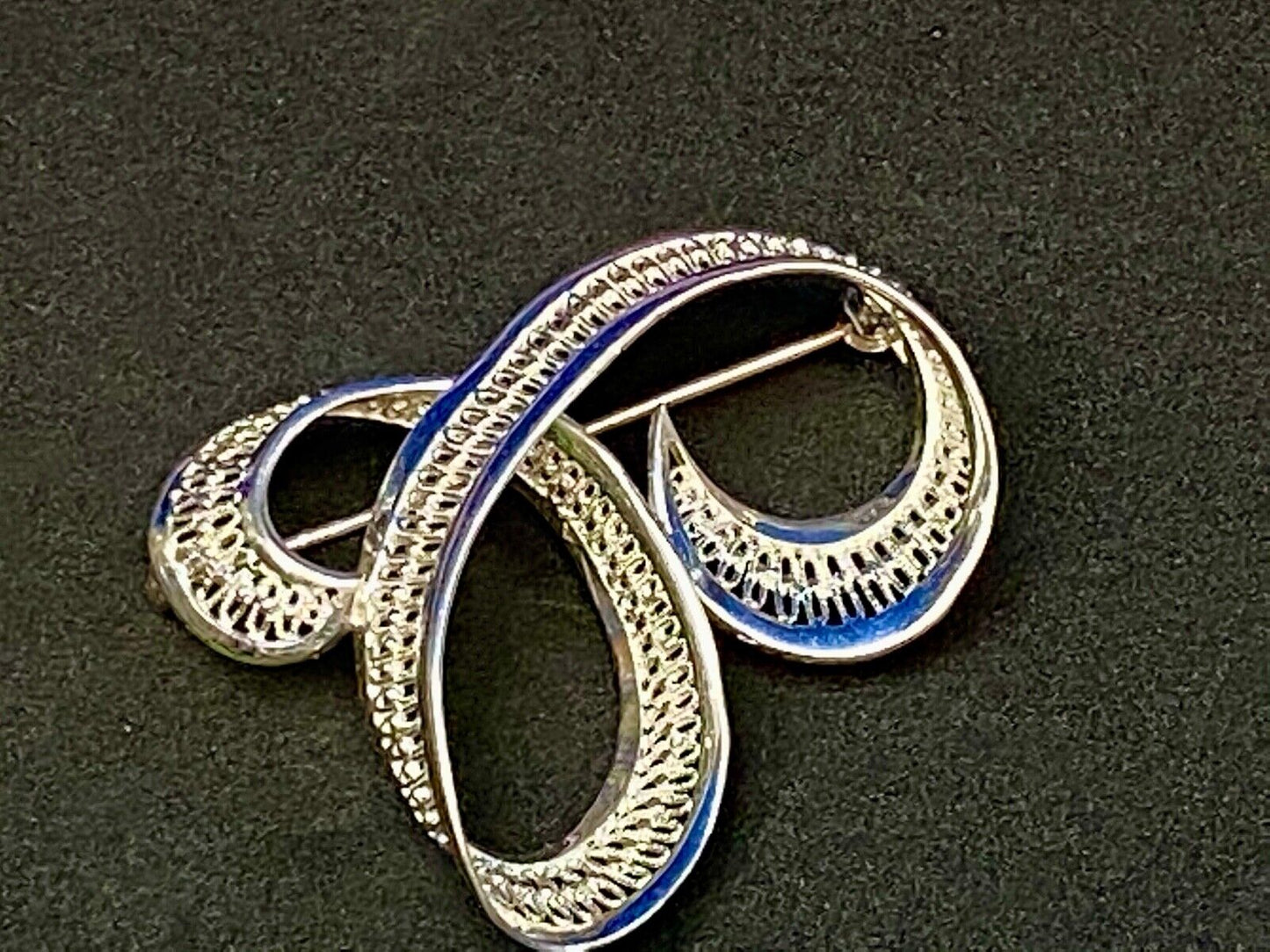 Vintage Filigree Ribbon Swirl Sterling Silver 925 Brooch Pin Signed EB