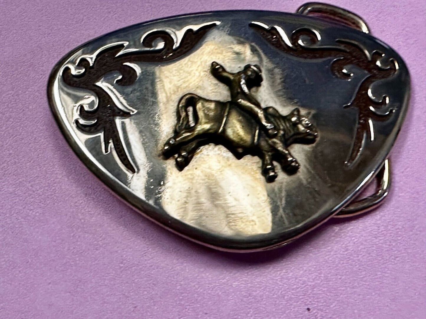 Vintage Cowboy Riding Rodeo Bull Western Belt Buckle